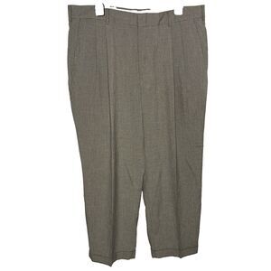 SAVANE Houndstooth Pleated Cuffed Trousers Dress Pants Slacks Mens 36x29 Black